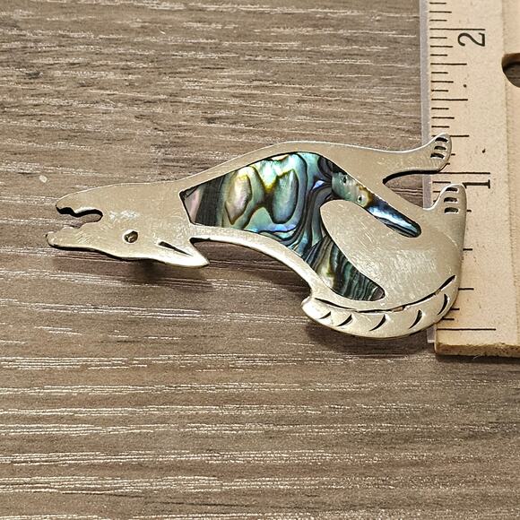 Vintage Alpaca Silver & Abalone Howling Wolf Brooch Pin - Picture 4 of 6